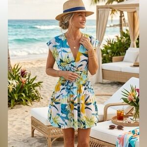 Cynthia Rowley Mini Dress Blue Yellow Floral Women's M